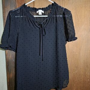Black Sheer Blouse with Tie Neck
